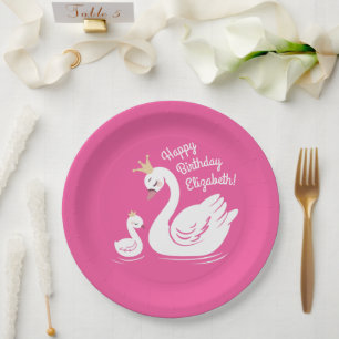 Swan 1st Birthday Baby shower Roze Papieren Bordje