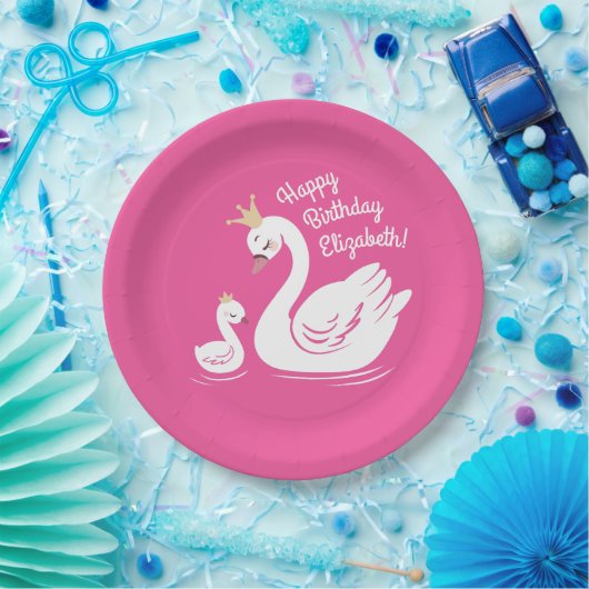 Swan 1st Birthday Baby shower Roze Papieren Bordje (Feest)