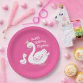 Swan 1st Birthday Baby shower Roze Papieren Bordje (Feest)
