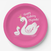 Swan 1st Birthday Baby shower Roze Papieren Bordje (Voorkant)