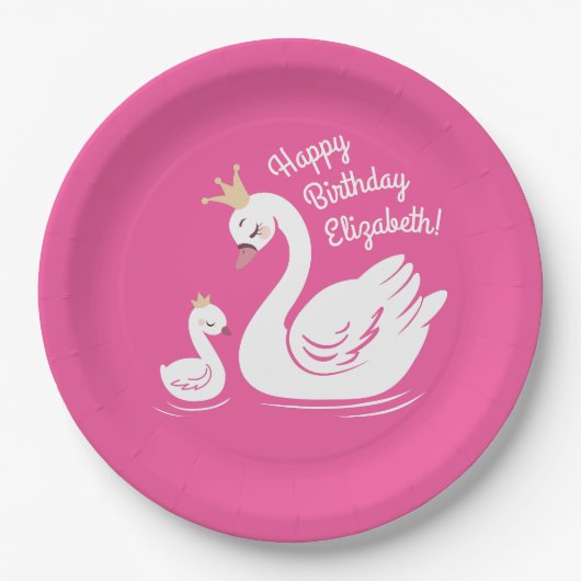 Swan 1st Birthday Baby shower Roze Papieren Bordje (Voorkant)