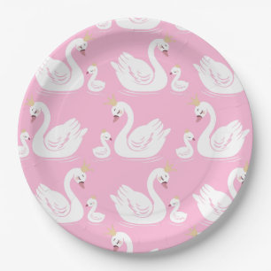 Swan 1st Birthday Baby shower Roze Papieren Bordje