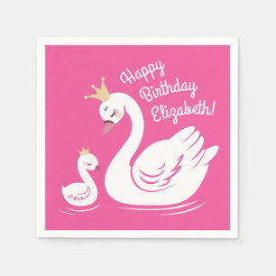 Swan 1st Birthday Baby shower Roze Servet