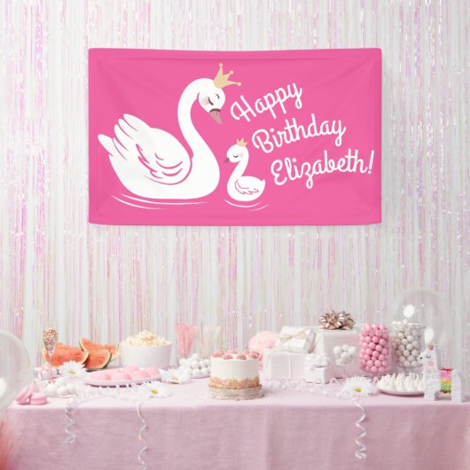 Swan 1st Birthday Baby shower Roze Spandoek (Feest)