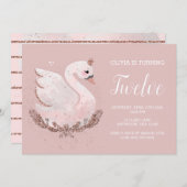 Swan 1st Birthday Dusty Rose and Rose Gold Kaart (Voorkant / Achterkant)