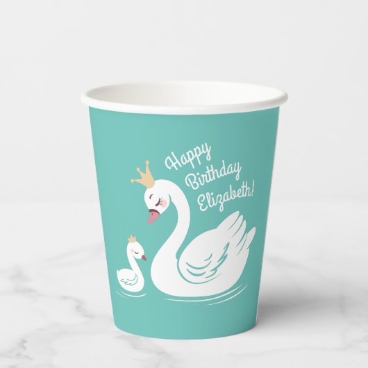 Swan 1st Birthday Party Baby shower Papieren Bekers (Achterkant)
