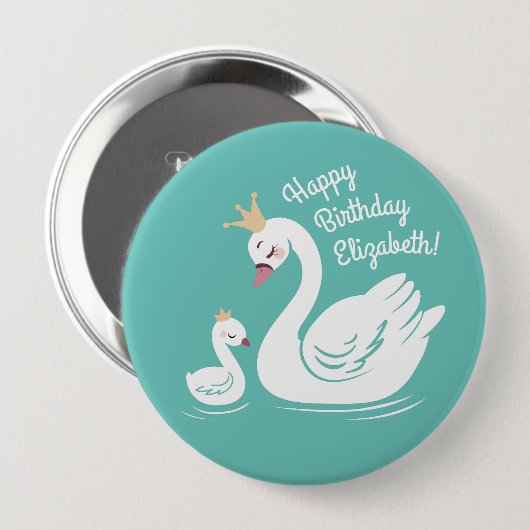 Swan 1st Birthday Party Baby shower Ronde Button 4,0 Cm (Voorkant /achterkant)