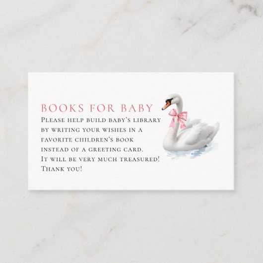 Swan and Pink Coquette Books for Baby Shower Informatiekaartje (Voorkant)