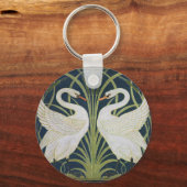 Swan Art Nouveau Swirl Bird White Sleutelhanger (Voorkant)