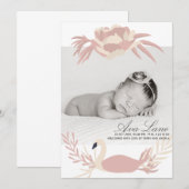 Swan Baby Girl Floral Pink Aangepaste foto Aankondiging (Voorkant / Achterkant)