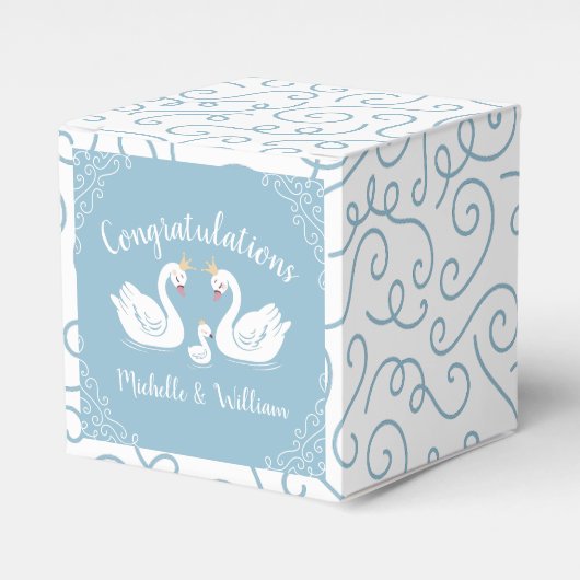 Swan Baby shower Bird with Crown Co-Ed Blue Bedankdoosjes (Voorkant Zijde)