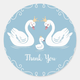 Swan Baby shower Bird with Crown Co-Ed Blue Ronde Sticker