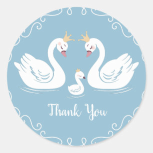 Swan Baby shower Bird with Crown Co-Ed Blue Ronde Sticker