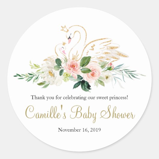 Swan Baby shower Dank u Sticker (Voorkant)