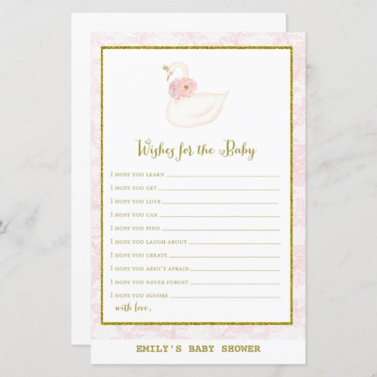 Swan Baby shower Game PRINED (Voorkant / Achterkant)