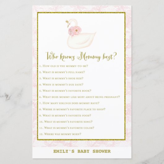 Swan Baby shower Game PRINED (Voorkant)