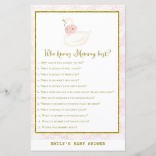 Swan Baby shower Game PRINED