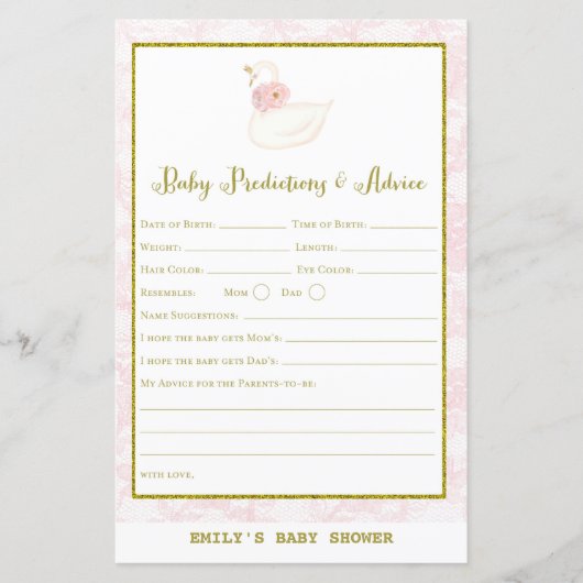 Swan Baby shower Game PRINED (Voorkant)