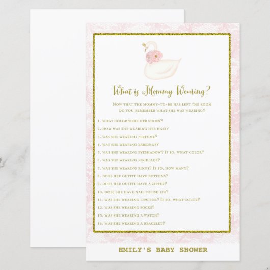 Swan Baby shower Game PRINED (Voorkant / Achterkant)