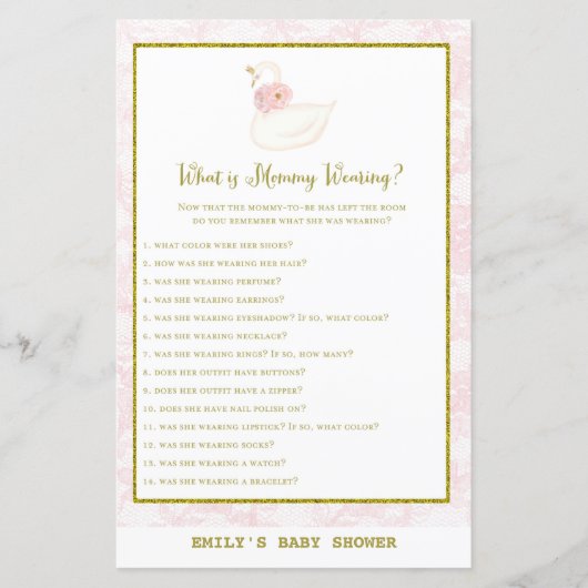 Swan Baby shower Game PRINED (Voorkant)