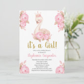 Swan Baby shower Girl Kaart (Staand voorkant)