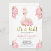 Swan Baby shower Girl Kaart (Voorkant / Achterkant)