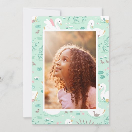 Swan baby shower girly roze aqua schattige elegant kaart (Achterkant)