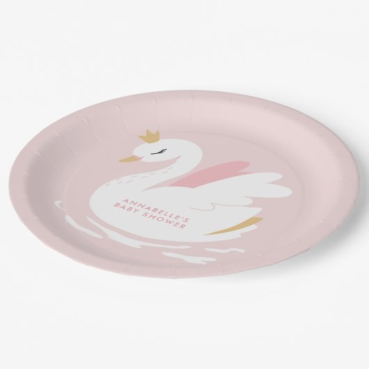 Swan baby shower girly roze aqua schattige elegant papieren bordje (Gekanteld)