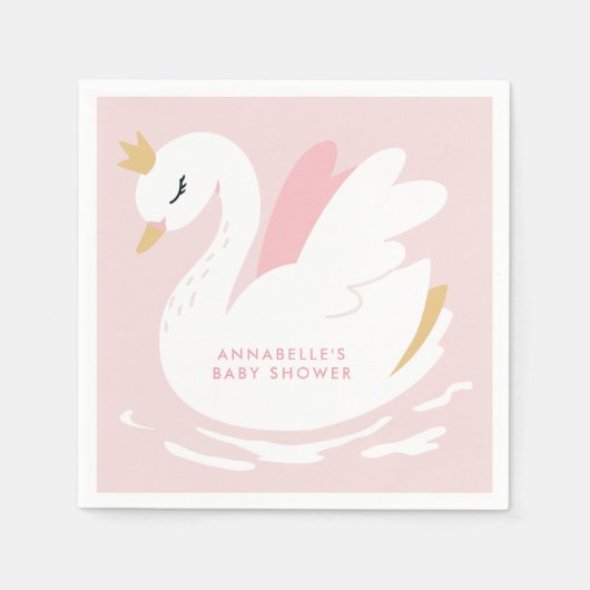 Swan baby shower girly roze aqua schattige elegant servet (Voorkant)