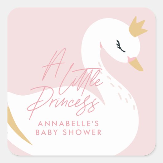 Swan baby shower girly roze aqua schattige elegant vierkante sticker (Voorkant)
