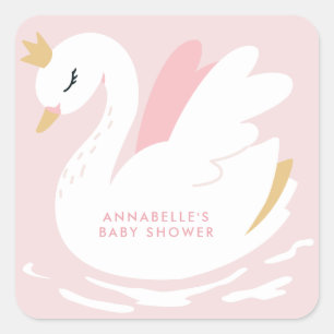 Swan baby shower girly roze aqua schattige elegant vierkante sticker