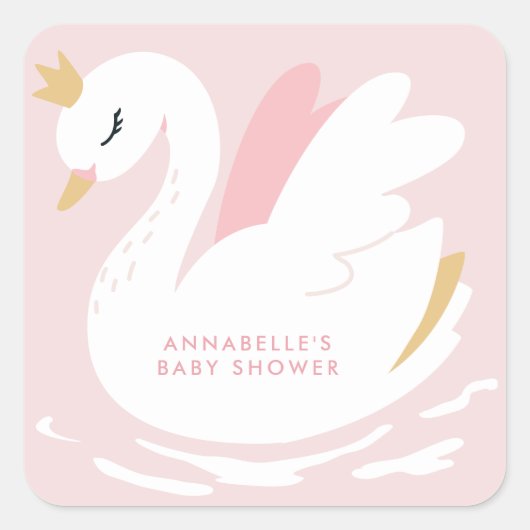 Swan baby shower girly roze aqua schattige elegant vierkante sticker (Voorkant)