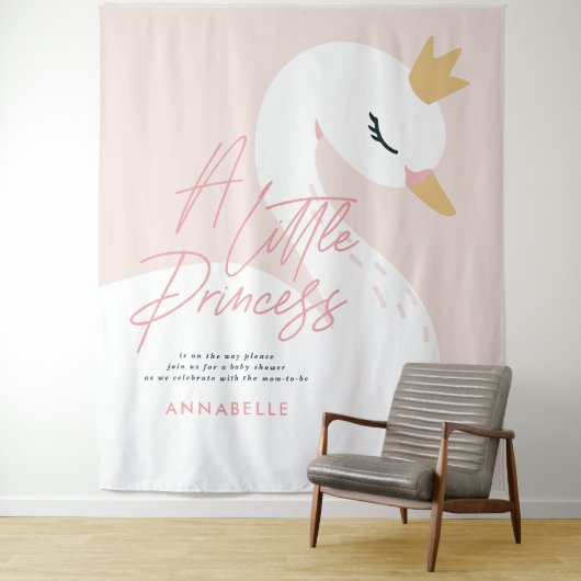 Swan baby shower girly roze aqua schattige elegant wandkleed (In situ)