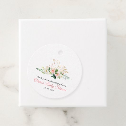 Swan baby shower gunstag bedankjes labels (In situ)