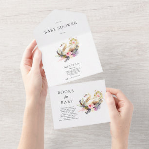 Swan Baby shower Invitation and Books for Baby All In One Uitnodiging