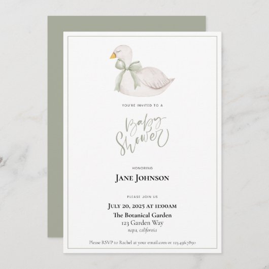 Swan baby shower Invitation Kaart (Voorkant / Achterkant)