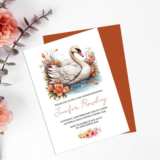 Swan Baby shower Invitation Kaart