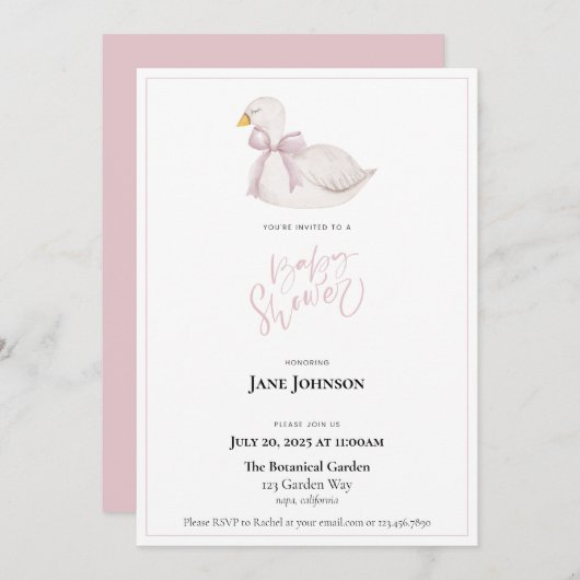 Swan Baby shower Invitation Kaart (Voorkant / Achterkant)