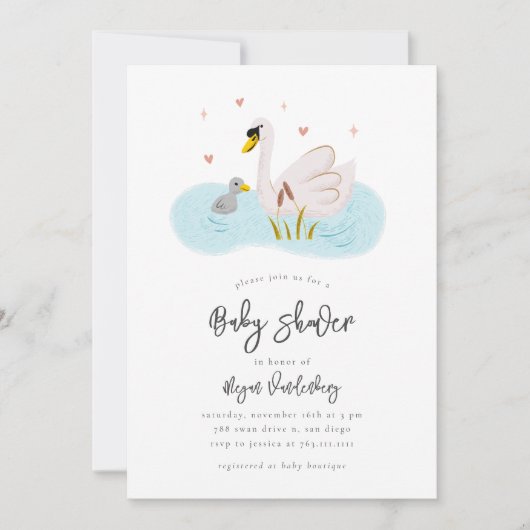 Swan Baby shower Invitation Kaart (Voorkant)