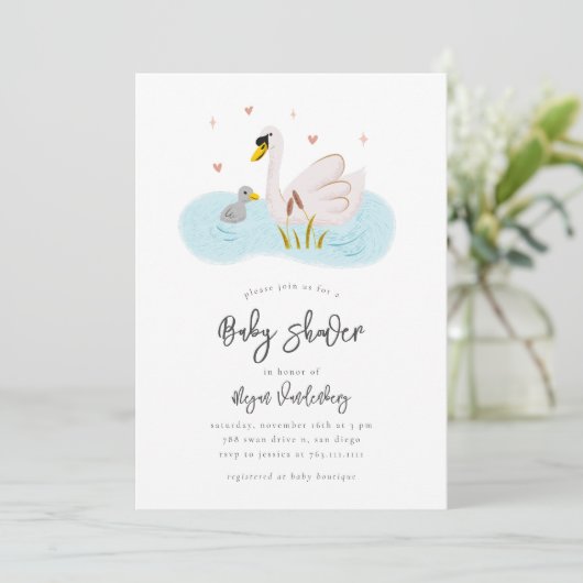 Swan Baby shower Invitation Kaart (Staand voorkant)