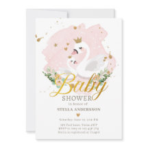 Swan Baby shower Invite Girl Princess Pink Gold