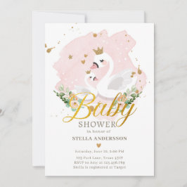 Swan Baby shower Invite Girl Princess Pink Gold Kaart