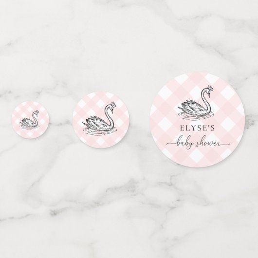 Swan Baby shower Roze Gingham Table Confetti (Voorkanten)