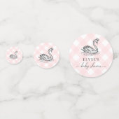 Swan Baby shower Roze Gingham Table Confetti (Achterkanten)