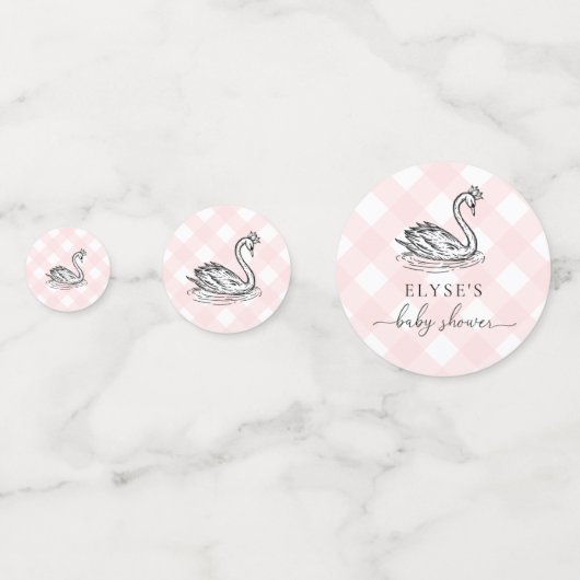 Swan Baby shower Roze Gingham Table Confetti (Achterkanten)