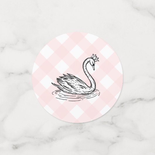 Swan Baby shower Roze Gingham Table Confetti (Kleine voorkant)