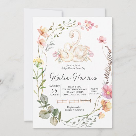 Swan Baby shower Uitnodiging Swan (Voorkant)