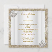 Swan Beige Gold Damask White legant Birthday Kaart (Achterkant)