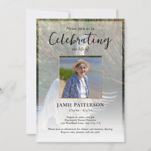 Swan Bird Lover Celebration of Life Photo Funeral Kaart (Voorkant)