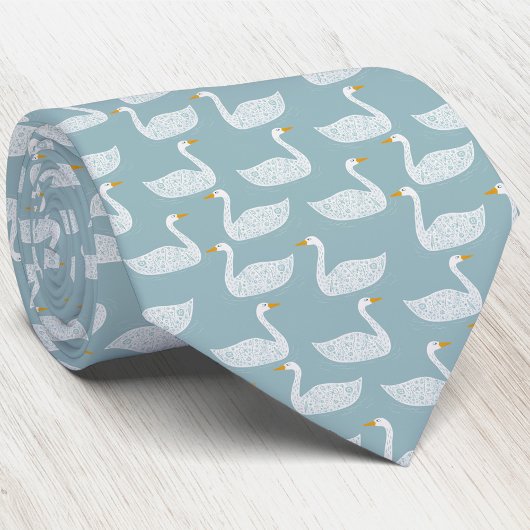 Swan Bird Pattern Light Teal Green Stropdas